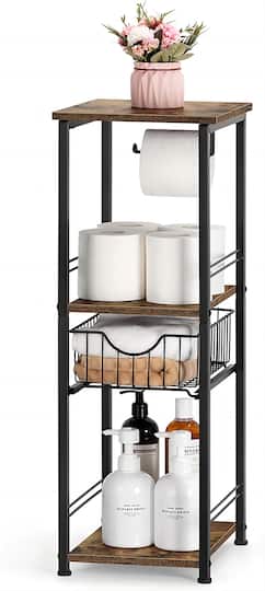 NEX™ 28" Freestanding 3-Tier Storage Shelf with Basket Drawer & Toilet Paper Holder